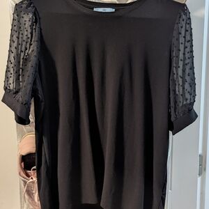Elegant Black Top with Sheer Sleeves